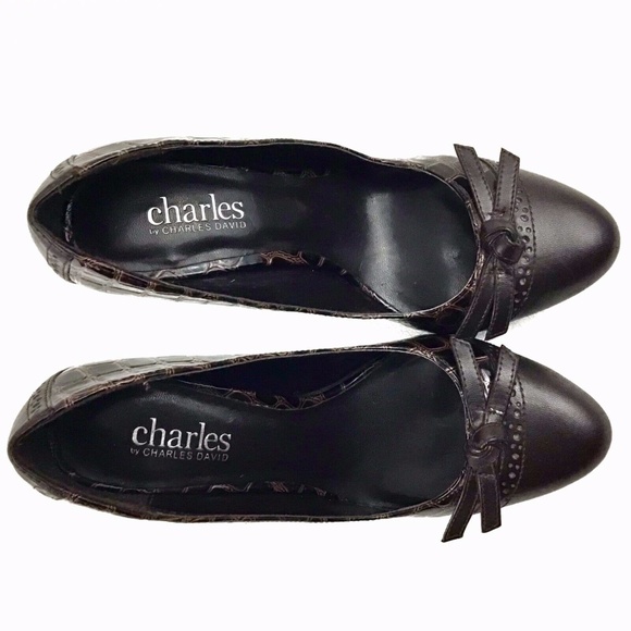 Charles David Dark Brown Alligator Croc Heels 7B - Picture 4 of 6